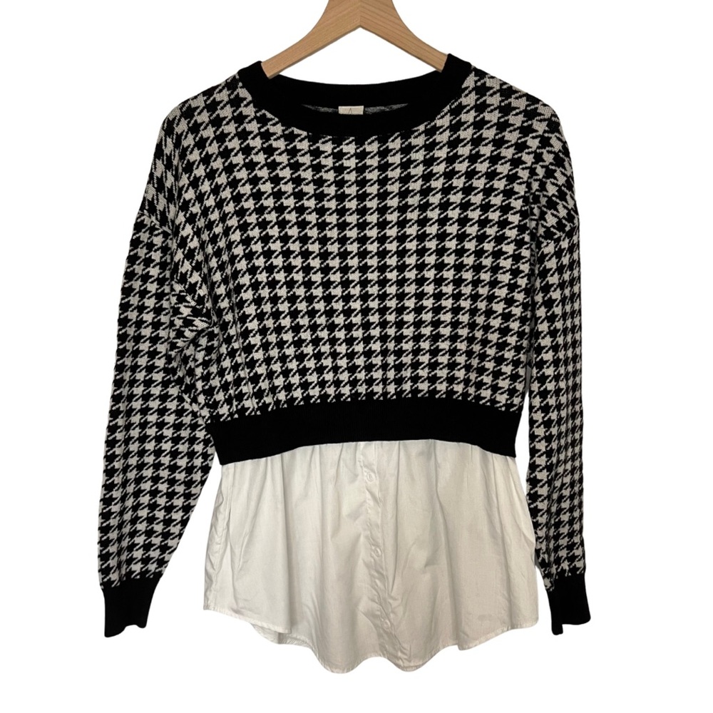 Joie Houndstooth Black and White Faux Layered Sweater Shirt Combo